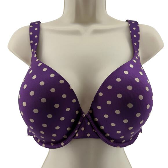 Soma Enhancing Shape Full Coverage Bra Satin Purple with Cream Polka Dot 38D - Picture 1 of 6